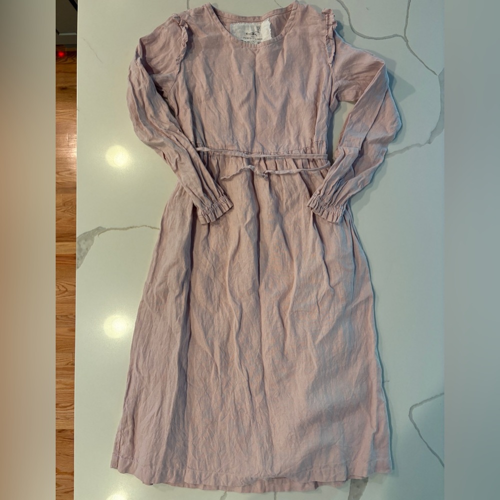 Not Perfect Linen Rose Long Sleeve Linen Dress Size S